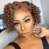 Wear & Go Glueless Short Curly Bob Wig Human Hair – 180% Density 8 Inch Light Brown, Pre-Plucked Pre-Cut Deep Wave Lace Front Wig for Women