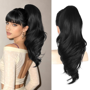 18 Inch Long Wavy Black Ponytail Extension – Claw Clip Ponytail Hairpiece for Women, Clip‑In Pony Tail Hair Extensions for Daily Wear