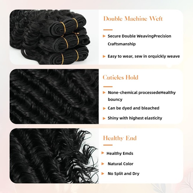 10 Inch 12A Brazilian Deep Wave Hair Bundle – Natural Black Unprocessed Virgin Human Hair, Double Drawn Wet & Wavy Curly Extensions for Black Women