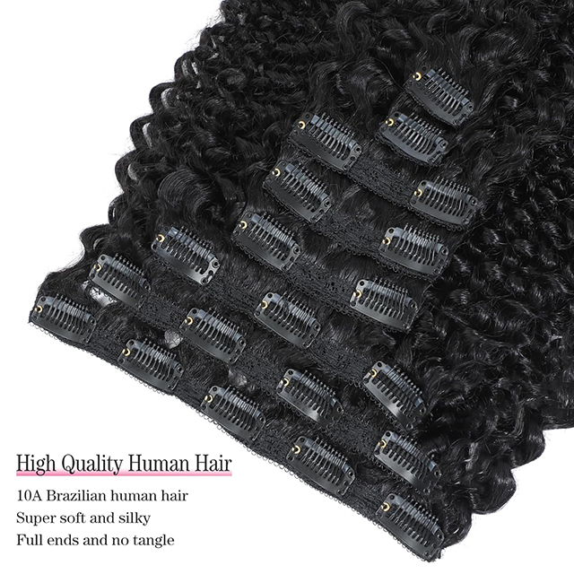 8 Pieces Virgin Curly Clip in Hair Extensions for Black Women 10A Brazilian 16 Inch Natural Black 3C 4A Kinky Curly Clip ins Human Hair Extensions Fashion Hairstyle