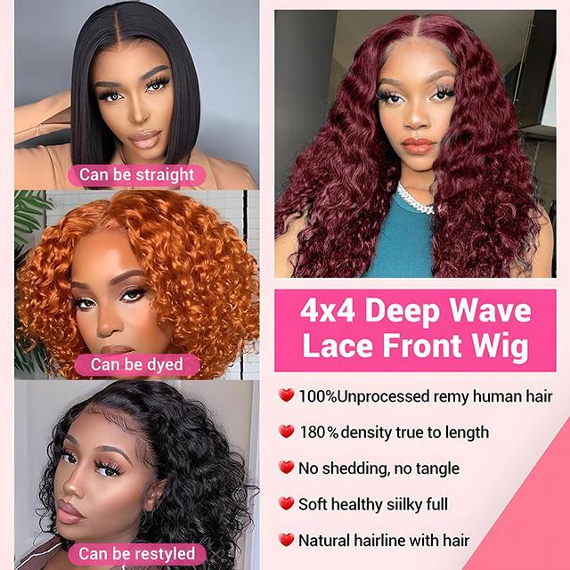 ISWEET 14 Inch Remy Human Hair Ponytail Wig 180% Density 4x4 Lace Burgundy Glueless Pre Plucked Pre Cut Bob Wig for Women and Girls