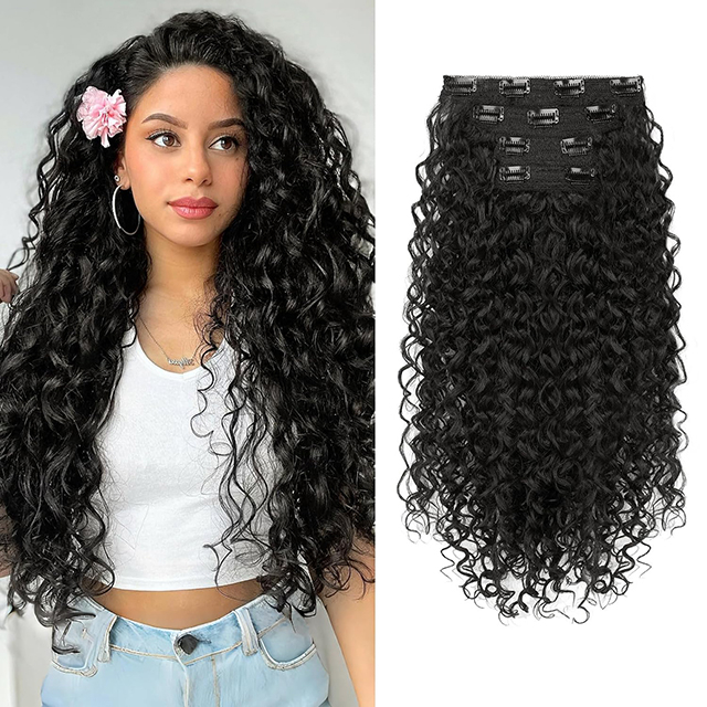Curly Clip in Hair Extensions for Black Women, 4Pcs Double Weft Brazilian Virgin Human Hair Clip Ins 20inch 140g Kinky Curly Human Hair Extensions Natural Black