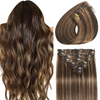 Clip in Hair Extensions Real Human Hair, Seamless Balayage Human hair Clip ins Extensions for Women Invisible Straight 8Pcs Double Weft Dark Brown Highlight Chestnut Brown 24inch 120g