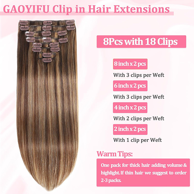 ISWEET Clip in Hair Extensions Real Human Hair #4/27-Chocolate Brown to Honey Blonde 20 Inch 105g 8pcs Invisible Straight Double Weft for Black Women Girls
