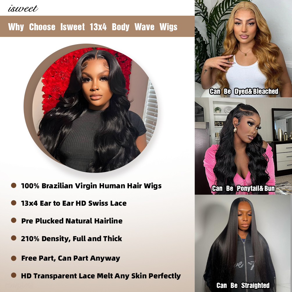 13x4 Glueless Wigs Human Hair Pre Plucked Pre Cut with Baby Hair, 210% Density 12A Brazilian Body Wave Lace Front Wigs 26" Human Hair, Natural Hairline HD Transparent Wear and Go Wigs for Black Women
