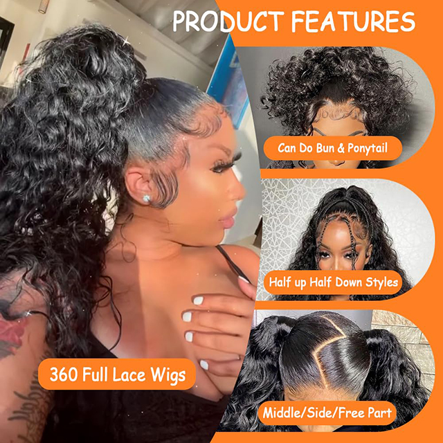 Luxury 360 WIG Full Lace Wig Brasilian Human Hair Deep Wave 200% Densità HD HD in pizzo HD da 30 pollici Pesoless pre-pizzicato con coulisse regolabile
