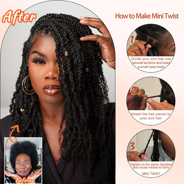 ISWEET Afro Kinky Human Hair 16 Inch 4C Kinky Curly Bundles 50g Perfect for Mini Twist & Dreadlocks 1B Natural Black Hair Extensions