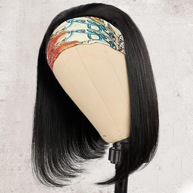 Short Bob Headband Wig For Black Women Brazilian Virgin Human Hair Straight Wigs Easy to Wear Natural Black Color