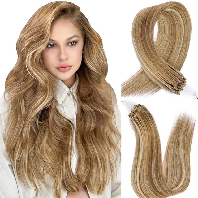 ISWEET Human Hair I-Tip Extensions 22 Inch #A18/613A Deep Blonde to Bleached Blonde, Invisible Silky Straight, 30g/30s