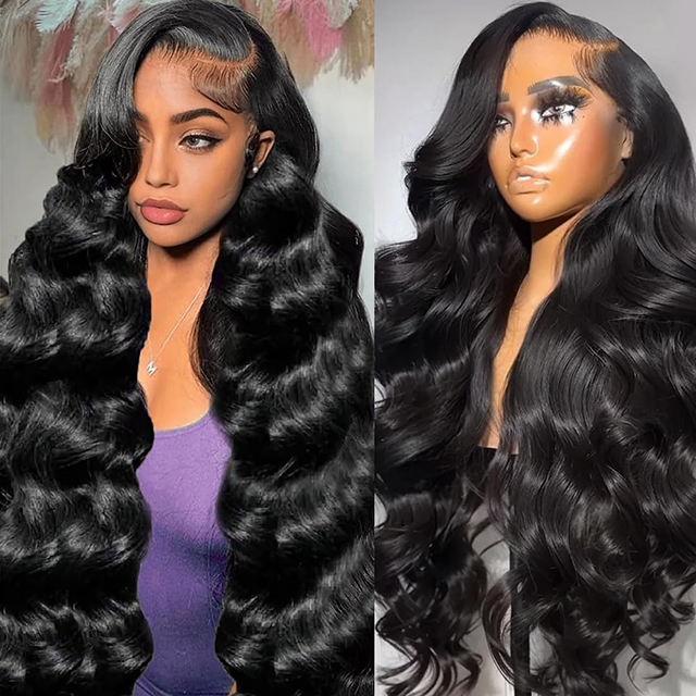 ISWEET 36 Inch Body Wave 13x6 HD Lace Front Wigs Brazilian Virgin Human Hair Wig With 200 Density Baby Hair Pre Plucked Tangle-Free Natural Black for Women