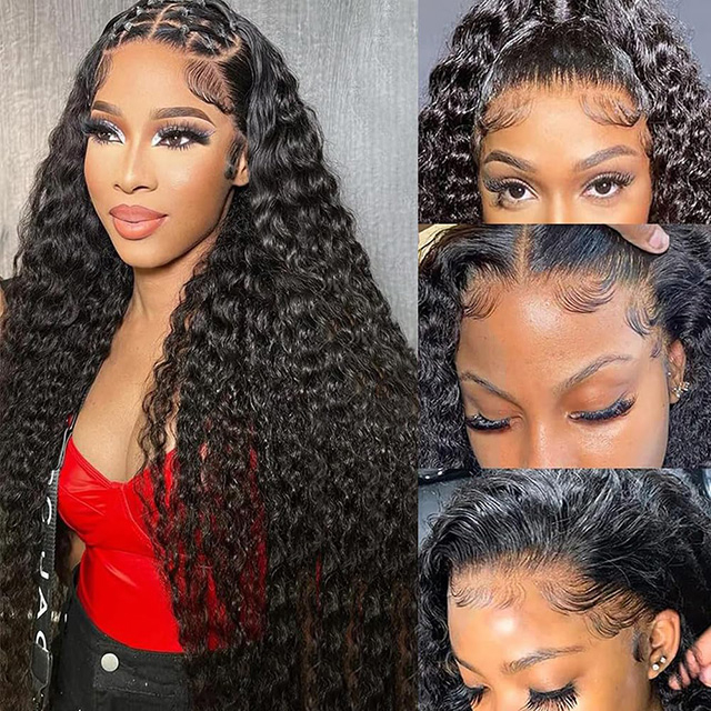 13x6 Deep Wave Lace Front Wigs Human Hair Pre Plucked HD Transparent Lace 180% Density with Baby Hair Natural Color For Women
