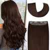 Halo Hair Extensions Real Human Hair, Invisible Wire Halo Hair Extensions Medium Brown #4 Color Long Straight Real Remy Hair Piece for Women Girls