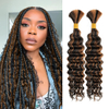 2 Bundles Human Braiding Hair for Boho Braids Deep Wave Bulk Brazilian Virgin Human Hair Natural Black Highlighted Auburn Brown #P1B/30