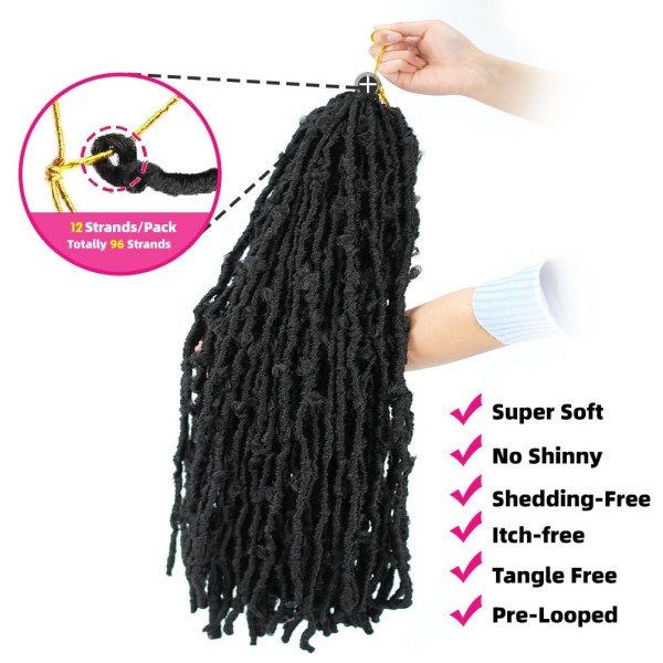 1B Pre-Looped Butterfly Locs Crochet Hair – 18 Inch, 8 Packs 96 Strands Soft Synthetic Distressed Braids