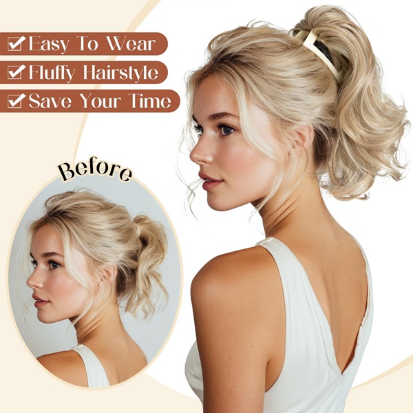 2-Piece Tizian Red Short Ponytail Hair Set – 12 & 14 Inch Wavy Curly Synthetic Claw Clip Hairpieces for Daily Wear