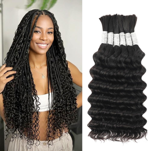Human Braiding Hair for Boho Braids Deep Wave Bundles Human Hair 6 Bundles/Pack Bulk Boho Hair for Braiding 12A Brazilian Curly Boho Braids Human Hair Braiding Hair Natural Color