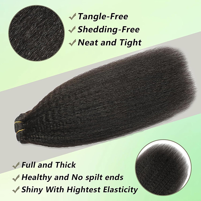 Kinky Straight Clip in Hair Extensions for Black Women - 8Pcs Brazilian Virgin Yaki Straight Human Hair 20" 120g Double Weft with 20 Clips Natural Black Hair Extensions
