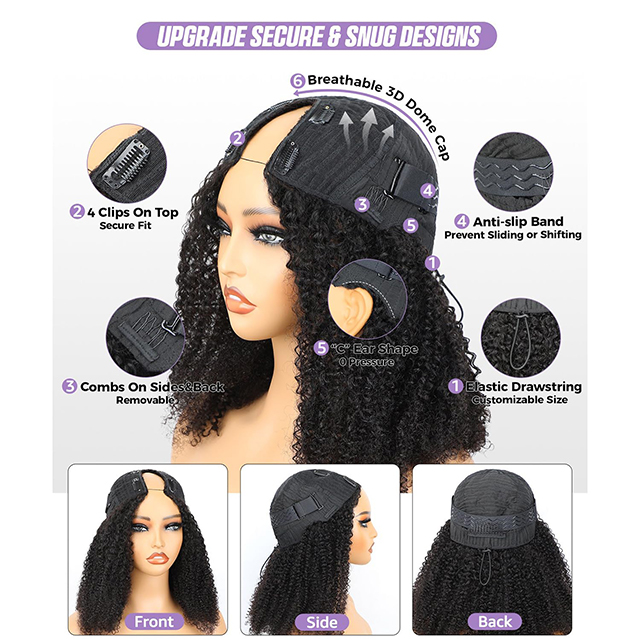 ترقية V جزء شعر مستعار بشعر بشري 20 بوصة Afro Curly 180 ٪ كثافة نصف شعر مستعار قابلة للتعديل