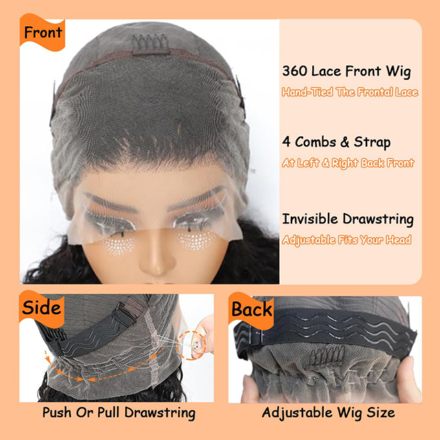 Luxury 360 WIG Full Lace Wig Brasilian Human Hair Deep Wave 200% Densità HD HD in pizzo HD da 30 pollici Pesoless pre-pizzicato con coulisse regolabile