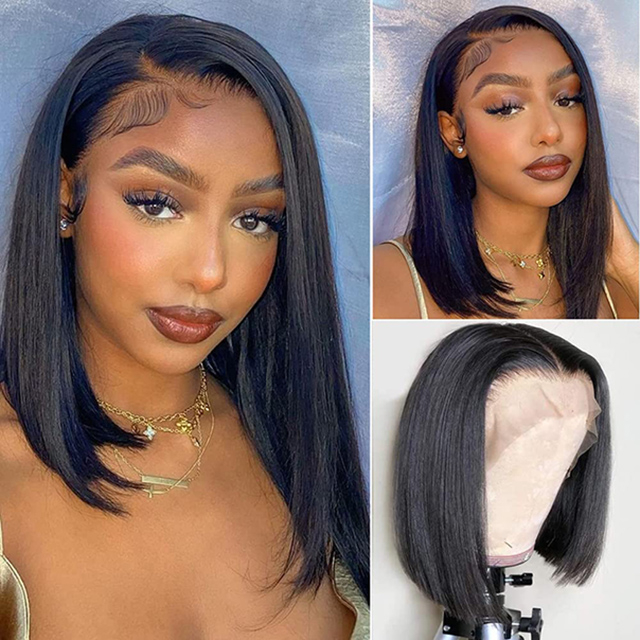 Short Bob Wigs 13x6 Lace Front Wigs Glueless Brazilian Virgin Human Hair Straight 150% Density Pre Plucked With Baby Hair