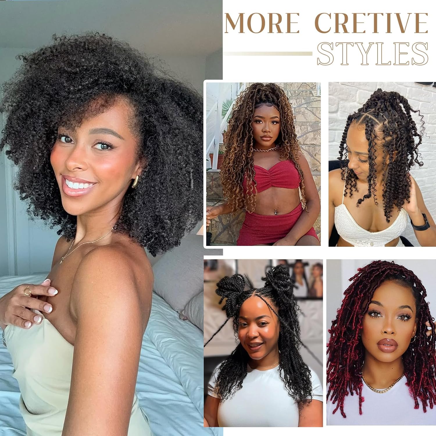 Afro Twist Human Hair 16 Inch Afro Kinkys Bulk Human Hair 40g/Bundle Natural Black Human BraidingHair for Loc Extensions Marley Twist Brainding Hair (16inch,Pack of 2)