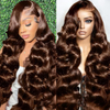 Chocolate Brown Human Hair Wig: 200 Density, 13X6 Body Wave HD Lace Front, Pre Plucked Glueless, 26-Inch for Women