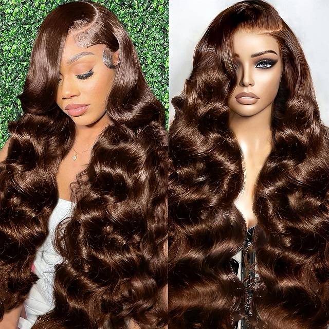 Chocolate Brown Human Hair Wig: 200 Density, 13X6 Body Wave HD Lace Front, Pre Plucked Glueless, 26-Inch for Women