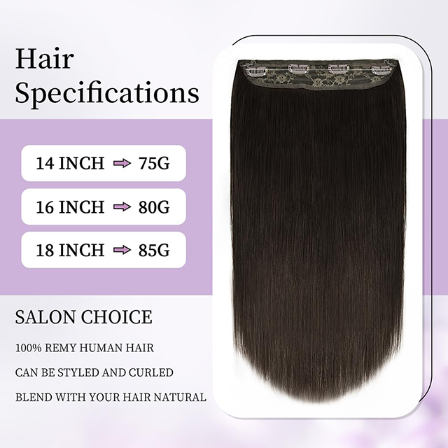 Halo Hair Extensions Real Hair Invisible Natural Hair #2 Dark Brown Color Long Straight Hair Piece for Women