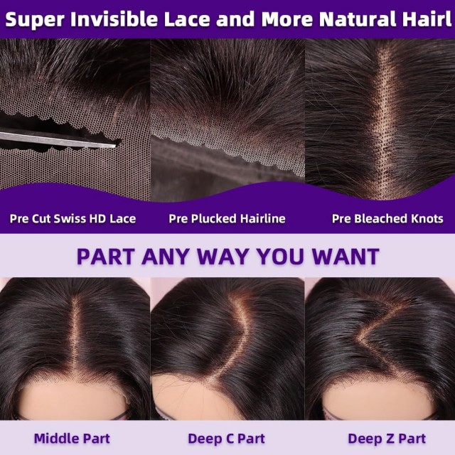 200% Density 5x5 HD Lace Glueless Bob Wig – 10 Inch Natural Black Human Hair, Pre-Plucked Pre-Cut, Wear & Go Short Wig for Black Women