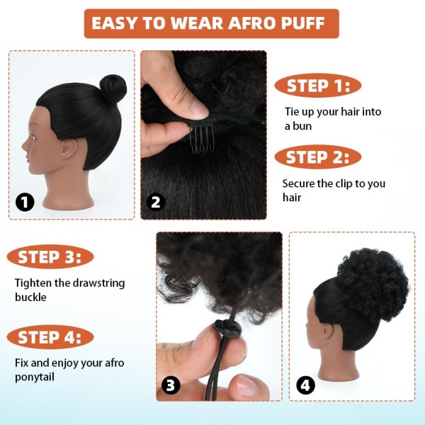 350 Dark Orange Afro Puff Ponytail Extension – Short Kinky Curly Clip-On Bun, Synthetic Hairpiece for Women