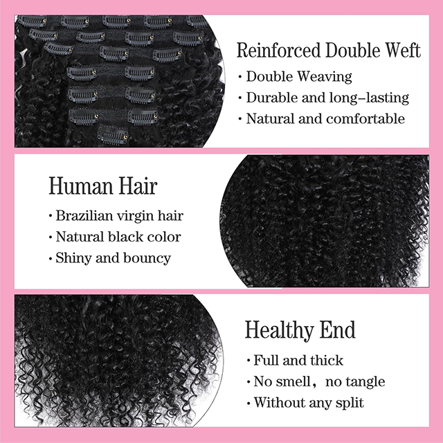 8 Pieces Virgin Curly Clip in Hair Extensions for Black Women 10A Brazilian 16 Inch Natural Black 3C 4A Kinky Curly Clip ins Human Hair Extensions Fashion Hairstyle