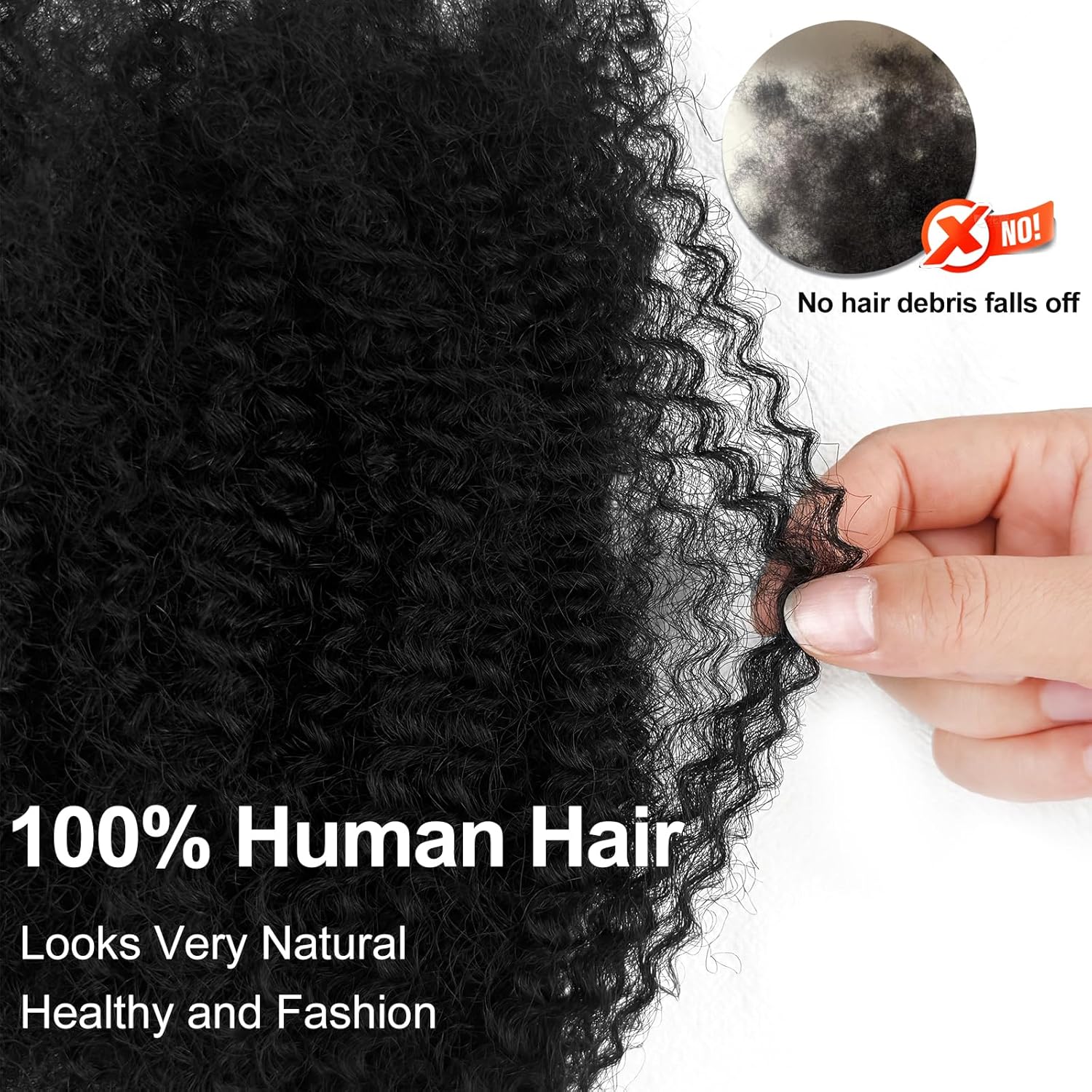 Afro Twist Human Hair 16 Inch Afro Kinkys Bulk Human Hair 40g/Bundle Natural Black Human BraidingHair for Loc Extensions Marley Twist Brainding Hair (16inch,Pack of 2)