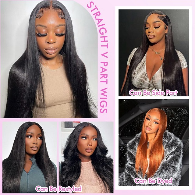V Part Human Hair Straight Wig for Black Women: Upgraded U Part, No Leave Out/Sew/Glue, 18-Inch Clip-In Half Wig, 180% Density Natural Black