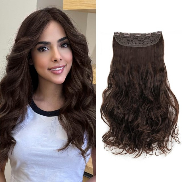 Dark Brown #2 Wavy Clip-In Hair Extensions – 20 Inch 1 Pack 5 Clips, 3/4 Full Head Invisible Hairpiece
