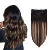 16-Inch Remy Human Hair Clip-In Extensions – 5 Pieces 80g, Natural Black To Chestnut Brown Ombre (1BT6/P1B), Silky Straight Short Thick Hair Extensions for Women