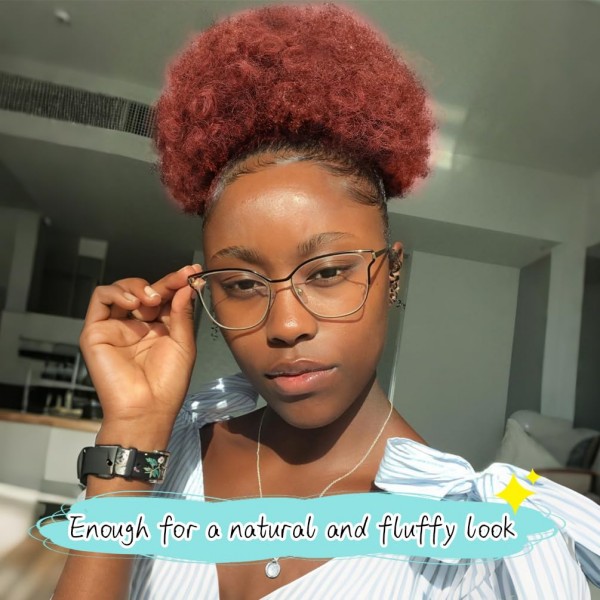 350 Dark Orange Afro Puff Ponytail Extension – Short Kinky Curly Clip-On Bun, Synthetic Hairpiece for Women