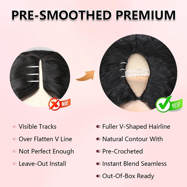 Glueless V Part U Part Wig 24" – 200% Density Kinky Straight Human Hair Half Wig with Drawstring, No Sew In No Leave Out