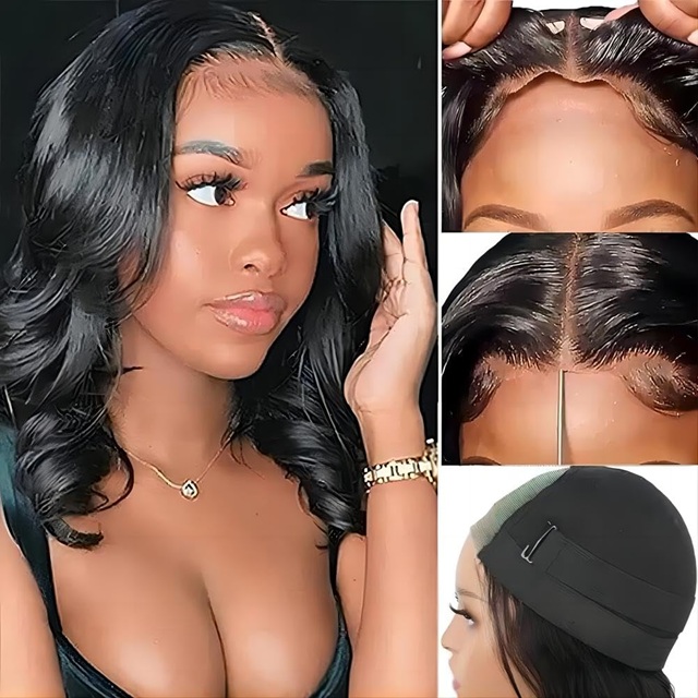 ISWEET Wear & Go Glueless Short Bob Wig – 12 Inch 6x4 HD Lace Closure, Pre-Plucked Pre-Cut Body Wave Human Hair Lace Front Wig for Women