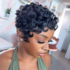 ISWEET Glueless Brazilian Curly Pixie Cut Wig Human Hair – Short Layered Wig with Bangs, Natural Black, No Glue Wig for Black Women Daily Wear