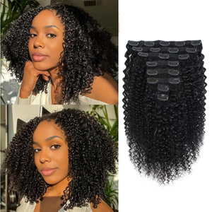8 Pieces Virgin Curly Clip in Hair Extensions for Black Women 10A Brazilian 16 Inch Natural Black 3C 4A Kinky Curly Clip ins Human Hair Extensions Fashion Hairstyle