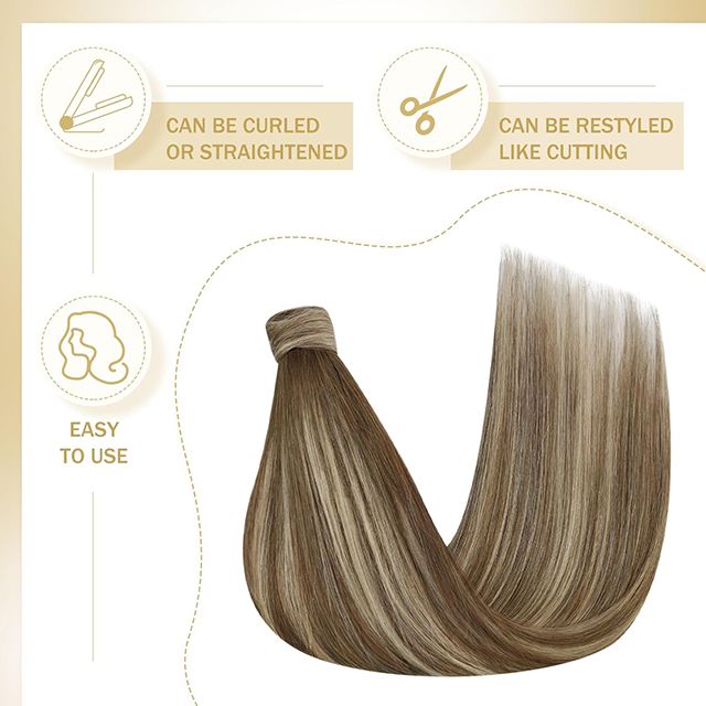 Ponytail Extension Real Human Hair for Women Clip in Ponytail Hair Extension Straight Hair Pieces Wrap Around Dark Brown Mix Medium Brown Highlights Brown Balayage 22inch 80G