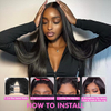 V Part Human Hair Straight Wig for Black Women: Upgraded U Part, No Leave Out/Sew/Glue, 18-Inch Clip-In Half Wig, 180% Density Natural Black