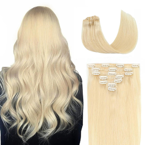 7 Pieces Clip in Hair Extensions Thick Real Remy Human Hair #613 Bleach Blonde Invisible Straight Double Weft for Women