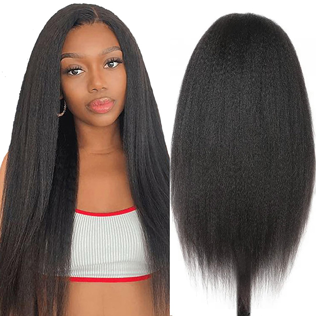 13x6 Kinky Straight Lace Front Wigs Human Hair 180% Density HD Transparent Lace Yaki Straight Brazilian Virgin Human Hair For Women Natural Black
