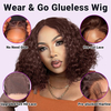 ISWEET Chocolate Brown 16 Inch Glueless Wear & Go Wig – 5x5 Lace Closure, Pre-Plucked & Pre-Cut Deep Wave Curly Bob Human Hair Wig for Black Women, 200% Density