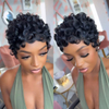 ISWEET Glueless Brazilian Curly Pixie Cut Wig Human Hair – Short Layered Wig with Bangs, Natural Black, No Glue Wig for Black Women Daily Wear