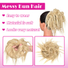 Tousled Messy Bun Hair Piece - Synthetic Wavy Ponytail Chignon Extension with Elastic Band, Natural Blonde Mix Bleach Blonde Updo Hairpiece for Women