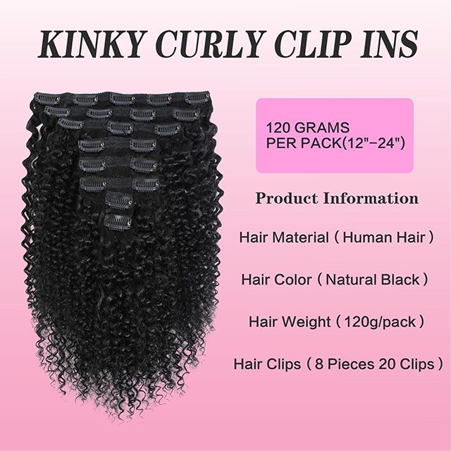 8 Pieces Virgin Curly Clip in Hair Extensions for Black Women 10A Brazilian 16 Inch Natural Black 3C 4A Kinky Curly Clip ins Human Hair Extensions Fashion Hairstyle