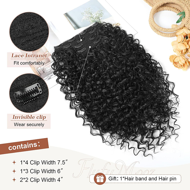 Curly Clip in Hair Extensions for Black Women, 4Pcs Double Weft Brazilian Virgin Human Hair Clip Ins 20inch 140g Kinky Curly Human Hair Extensions Natural Black