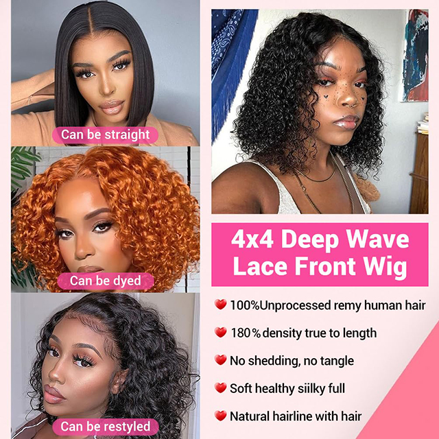 ISWEET Short Deep Wave Wear and Go Glueless Wigs Human Hair 14 Inch Pre Cut 210% Density 4x4 HD Lace Front Wigs Pre Plucked For Black Women (Natural Black 1B)